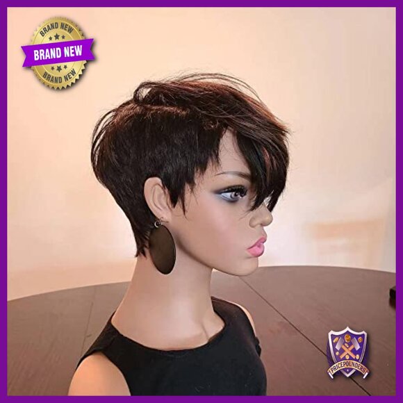 Short Bob Pixie Cut Human Hair Wig with Bangs 130 Density Full Machine Made main image 4